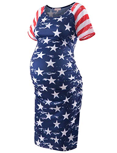 Bhome American Flag Maternity Bodycon Dress 4th of July Independence Day Pregnancy Dresses L