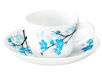 Larah by Borosil Mimosa Cup and Saucer Set, 12-Pieces, White