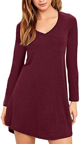 Women's Casual Dress V Neck Short/Long Sleeve T Shirt Dress with Pockets