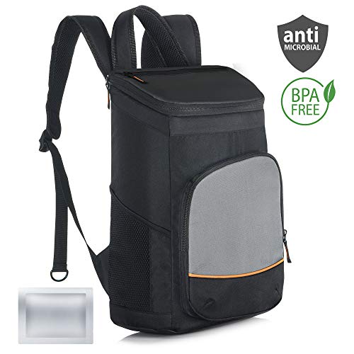 Elantrip 30 CAN Waterproof Backpack Cooler Insulated Leakproof with Ice Pack Heavy Duty Cooler Bag for Lunch Picnic Hiking Camping Beach Day Trips, Black and Gray