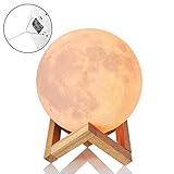 3D Moon Lamp Night Light 5.98” with Stand | Tap Sensor with 3 Color Lunar RGB Lighting Modes | Bedside Night, Rechargeable Globe 3D USB Lamp ● Cool Gift Idea ● with Hanging Strings for Ceiling