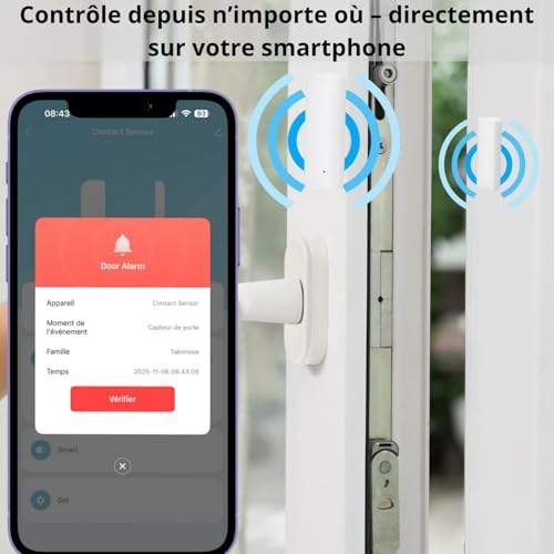 Sone Smart One 2.4GHz WiFi Door Opener Detector - Tuya/Smart Life Door and Window Sensor, Compatible with Alexa and Google Home Via App, Alarm, No Hub - 2 AAA Batteries Not Included