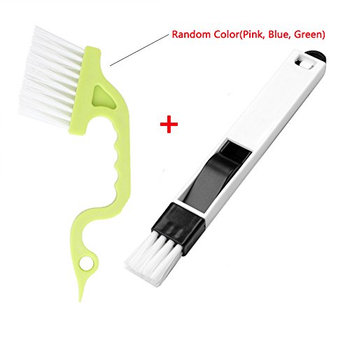 Trycooling 2-in-1 Multipurpose Detachable Window Groove Corner Keyboard Hand-held Groove Gap Door (Dustpan Cleaning Brushes + Window Track Cleaning Brushes-Random Color: Pink,Blue,Green)