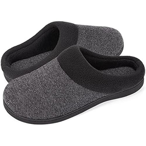 HomeIdeas Men's House Woolen Fabric Memory Foam Anti-Slip Slippers, Cozy Bedroom Indoor Slip on Shoes