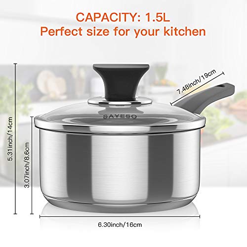 Stainless Steel Saucepan, SAYESO Classic Milk Pan Cookware with Lid