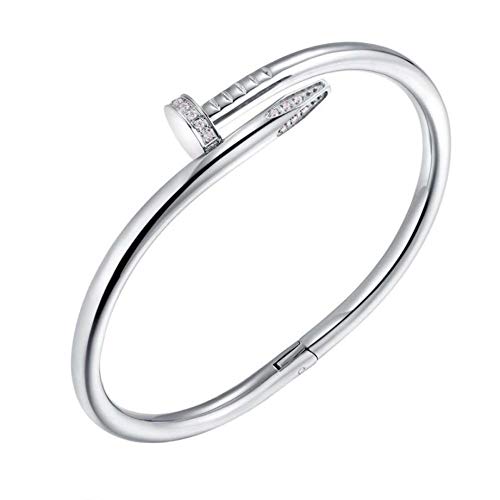 Sunny&Lucky - Women s Stainless Steel Nail Love Bangle Bracelet - Silver Color