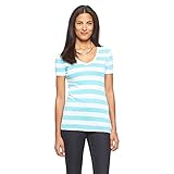 Merona Women's Ultimate V Neck Turquoise Striped T-Shirt