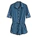 Lisli Women Long Sleeve Denim Jeans Jumpsuit Bodysuit Shorts Romper Playsuit