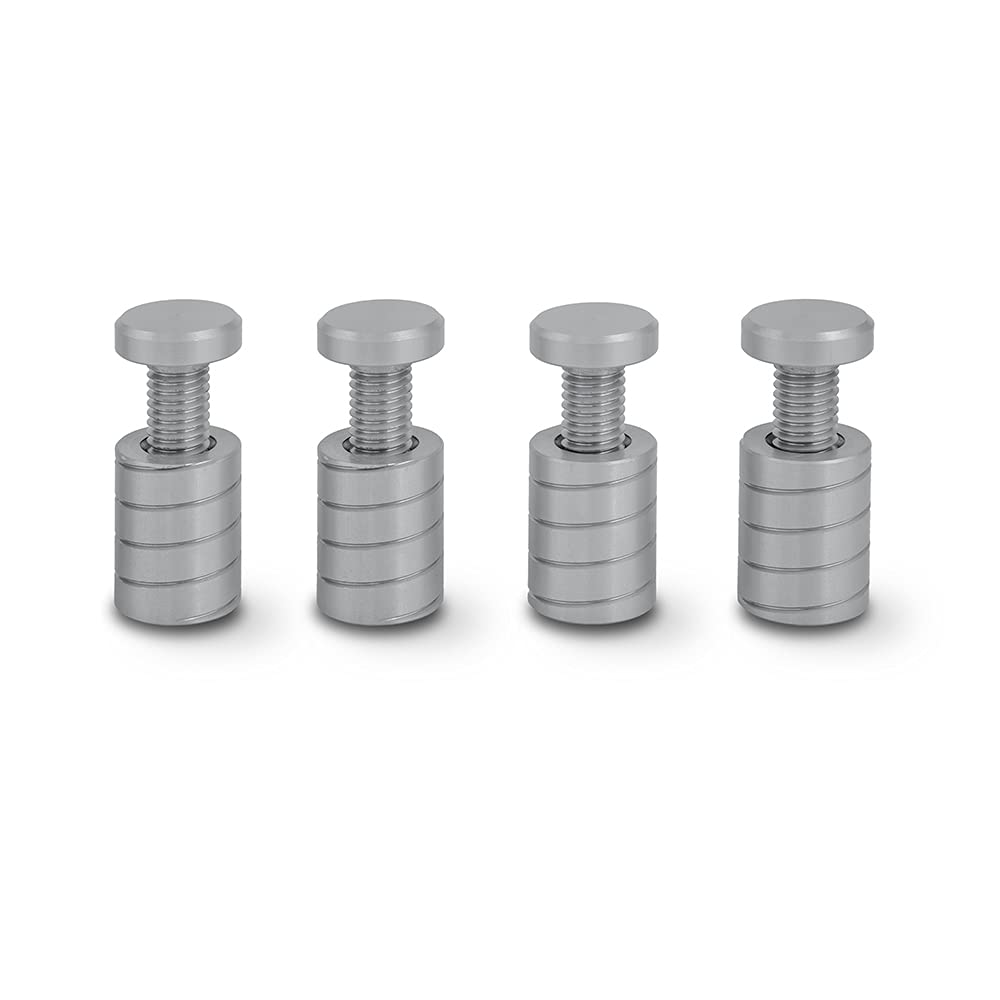 PrecisionGeek Silver Anodised Aluminium 20 mm × 25 mm Sign Standoff Fixings – DIY Wall-Mount Spacers for Glass, Acrylic & Stone Displays (4‑Pack)