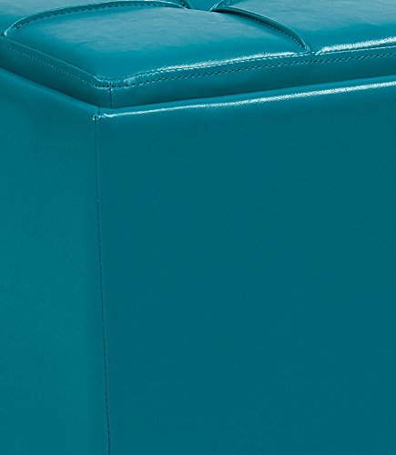 Office Star Metro Vinyl 2-Piece Storage Ottoman Nesting Cube Set with Dark Espresso Finished Feet, Blue - Thumbnail 4
