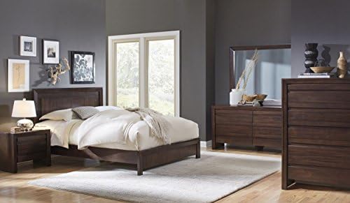 Estel C. King Bed, 2 Nightstand, Dresser &amp; Mirror - Mahogany Brown Wood