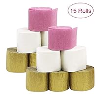 15 Rolls 82ft Crepe Paper Streamers Gold White Pink 3 Color Crepe Paper Party Streamers For Birthday Party, DIY handicrafts, Baby Shower, Wedding Ceremony, Thanksgiving, Christmas Decoration