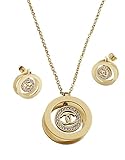 Think Positive Women's Stainless Steel Fashion Jewelry Sets Chain Pendant Earrings with Rhinestone Gold Plating