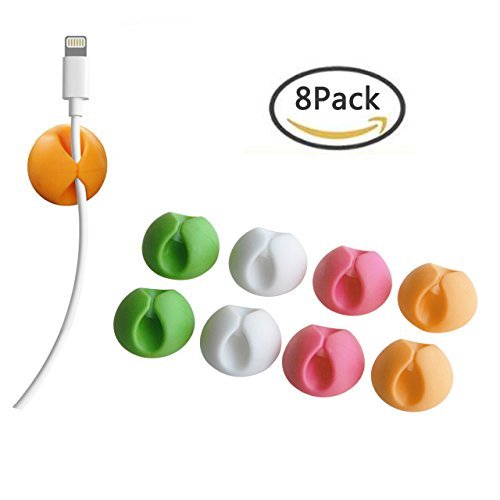 Sampino Desktop Cable Clips (8 Pack) Cable Cord Management and Desktop Cable Organizer for Apple Lighting Cable, In car Electronic, Charging or Mouse Cord Holder (8 Pack)