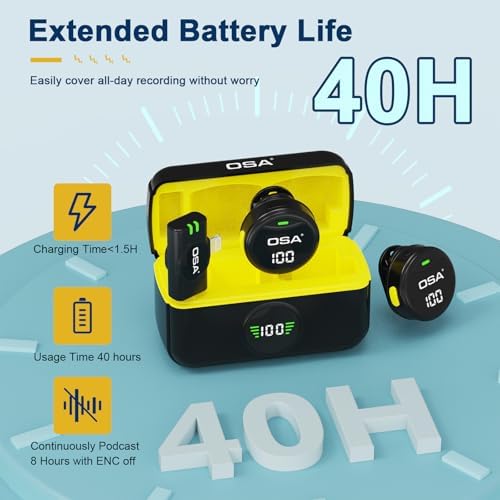 Micrófono Lavalier para iPhone y iPad, Mini micrófono de Solapa inalámbrico, batería de 40 Horas para grabación de vídeo, entrevistas, podcasts, Youtube, Vlogs