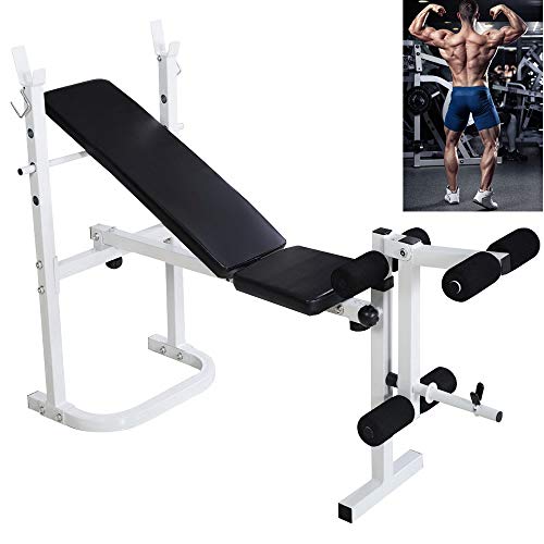 SSLine Folding Weight Bench with Rack Heavy Duty Adjustable Full Body Workout Bench Dumbbell Stool AB Incline Decline Home Gym Fitness Equipment