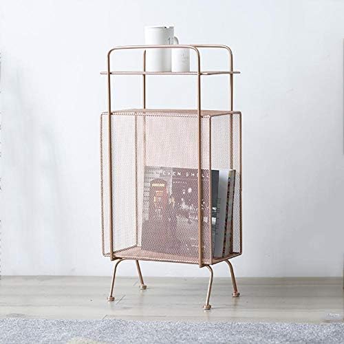 LXF 3-Tier Nordic Minimalist Wrought Iron Floor Debris Rack Magazine Rack Book Shelf Living Room Bedroom Study Storage Rack 34 * 23 * 73cm (Color : Rose Gold)