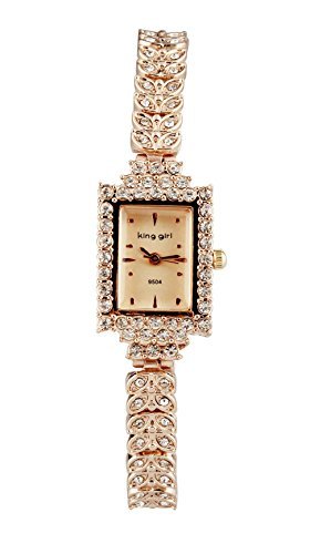 ShoppeWatch Ladies Bracelet Watch Rose Gold Tone Small Square Face Crystal Bling Reloj de Dama SW9504RSRS