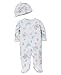 Little Me Girls' 2-Piece Footie & Cap Set, Meadow Floral, Preemie