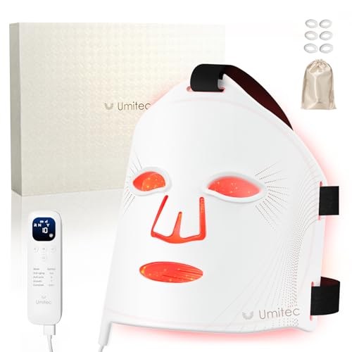 Umitec LED Mask, LED Face Mask Light Therapy, 4 Modes, Mapping Facial Areas, Timer, Skincare at Home - KB.0008(White)