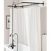 Signature Hardware Gooseneck Wall Mount Tub and Shower Conversion Kit | Includes - Tub Faucet, Shower Head, Hand Shower and 60" x 27" D-Shaped Shower Ring - Matte Black