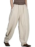 Mordenmiss Women's New Solid Linen Harem Pants with Pockets