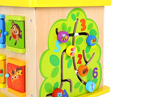 Pidoko Kids Wooden Activity Cube - Fun Forest Theme Toy for Toddlers Boys and Girls