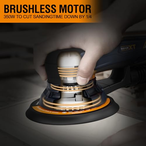 MAXXT 5mm Brushless Eccentric Sander | 350W EC Motor | 150mm & 125mm Dual Plate | 4000-10000rpm | Molded Case | With 20 Sanding Papers for Woodworking & Polishing