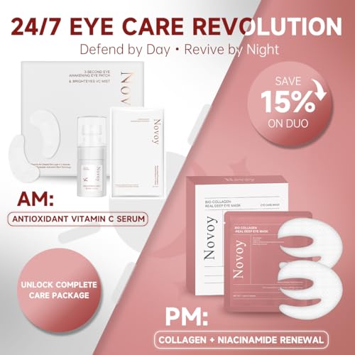 Novoy 15 Pairs Bio-Collagen Real Deep Eye Patches - 6-in-1 Retinol Overnight Eye Patches for Dark Circles, Puffiness & Wrinkles | 2% Caffeine+Hyaluronic+Niacinamide, Korean Popular Eye Mask - ROSE