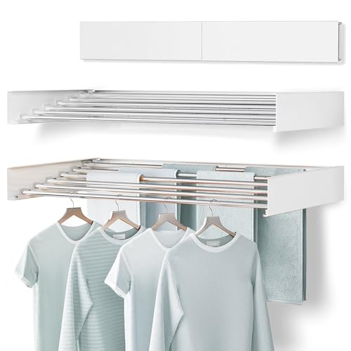 lfetav Wall Mounted Drying Rack,Collapsible Drying Racks for Laundry, Wall Mounted Clothes Rack (White, 100cm)