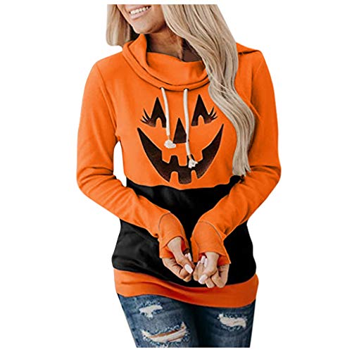 NOBOOK+H 【US Stock】 Halloween Women\'s Long Sleeve Funny Pumpkin Skeleton Hoodies Happy Halloween T Shirt Pumpkin Soul Ghost Cute Graphic Funny Long Sleeve Top