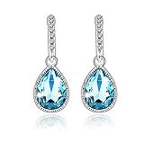 Pealrich Teardrop Fashion Jewelry Dangle Love Earrings with Swarovski Crystal,Luxury Gifts for Her (Blue)
