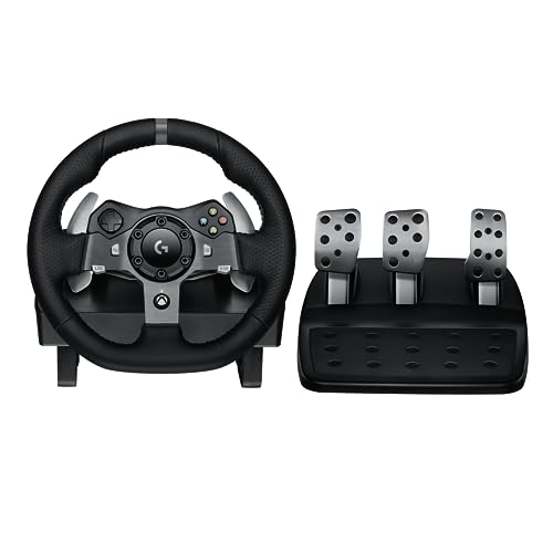 Logitech G920 Driving Force Gaming Rennlenkrad, Zweimotoriges Force Feedback, 900° Lenkbereich, Racing Leder-Lenkrad, Verstellbare Edelstahl Bodenpedale, fuer Xbox Series X|S, Xbox One, PC - Schwarz
