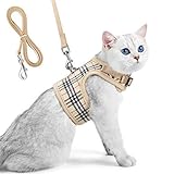 Unihubys Cat Harness with Leash Set- Adjustable Soft Mesh, Beige, Size S