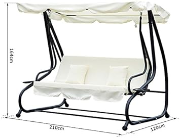 Outsunny Dondolo Letto Da Giardino 3 Posti Schienale Reclinabile Tetto Regolabile Crema 200 120 164cm Amazon It Giardino E Giardinaggio