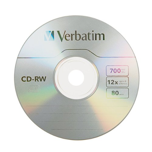 verbatim cd-rw 700mb 4x-12x de alta velocidad con superficie de marca - estuche delgado de 5 piezas