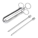Magicook Heavy Duty Meat Marinade Injector Stainless Steel 2-oz Barrel with 2 Marinade Injection Needles, Christmas Turkey BBQ Marinade Injector, Brisket Injection (Silver)