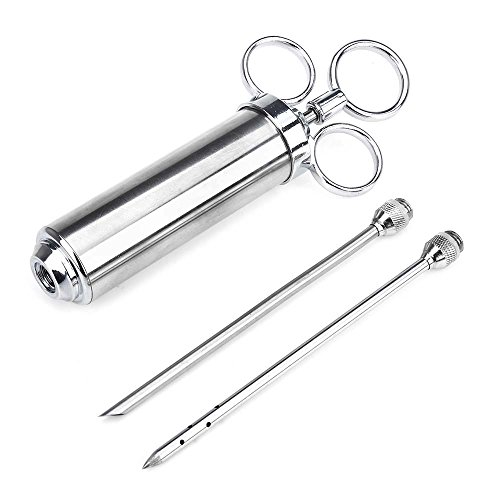Magicook Heavy Duty Meat Marinade Injector Stainless Steel 2-oz Barrel with 2 Marinade Injection Needles, Christmas Turkey BBQ Marinade Injector, Brisket Injection (Silver)