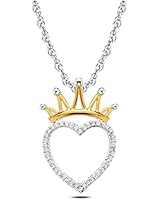 Tesero Mio 10K White Gold and Crown 2Mic 14Kgp Pink Plated 1/6 Carat Round Cut (I-J Color, I2-I3 Clarity) Natural Diamond Heart Pendant Necklace for Women