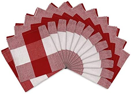 Encasa Table Cloth Napkins Set of 12 with Buffalo Red Checks & Size 17x17 in, Eco-Friendly Cotton, Washable and Reusable for Dinning Table Fall Decoration, Halloween & Christmas Festivals
