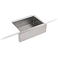 KOHLER K-5417-NA Strive Self-Trimming Farmhouse Undermount Medium Single-Bowl Kitchen Sink with Tall Apron, 29 1/2 x 21 1/4", Stainless Steel