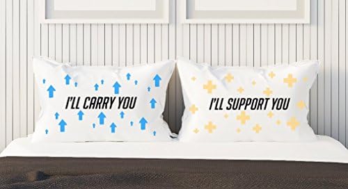 Set of 2 - Overwatch Inspired His And Hers Pillow Cases For Couples, I'll Support You, I'll Carry You, Mercy, Soldier 76