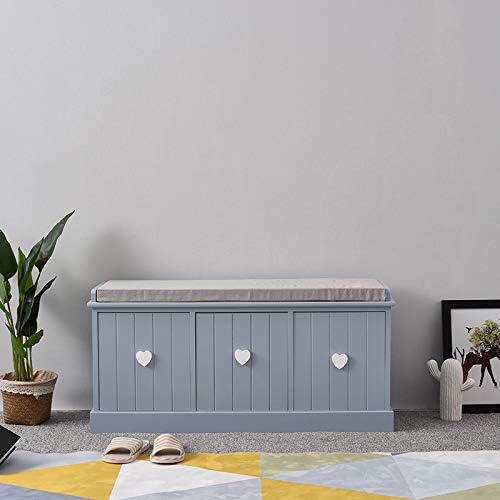 WEIBO 3 Drawer Storage Bench Wooden Shoe Storage Cabinet with Seat Cushion, Grey-Blue(Type-11)
