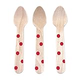 Dress My Cupcake Stamped Wooden Cutlery Dessert Spoons, Polka Dot, Red, 12-Pack