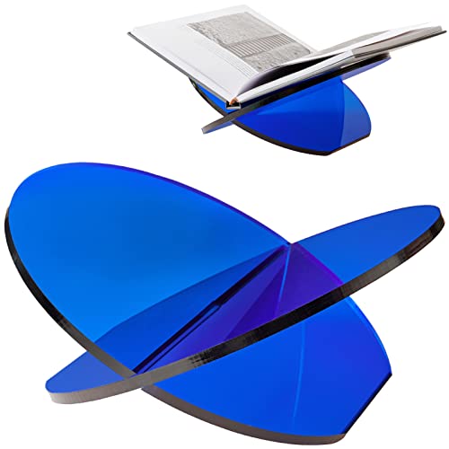 Acrylic Book Stand 11 x 11 x 5 in Large Round Open Book Book Display Stand for Cookbook Art Book Bible Guest Book - Coffee Table Book Stand for Reading - Blue, Standard