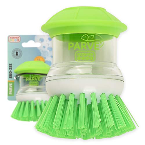 Parve Green SudZee Scrub Brush with Liquid Dish Soap Dispenser