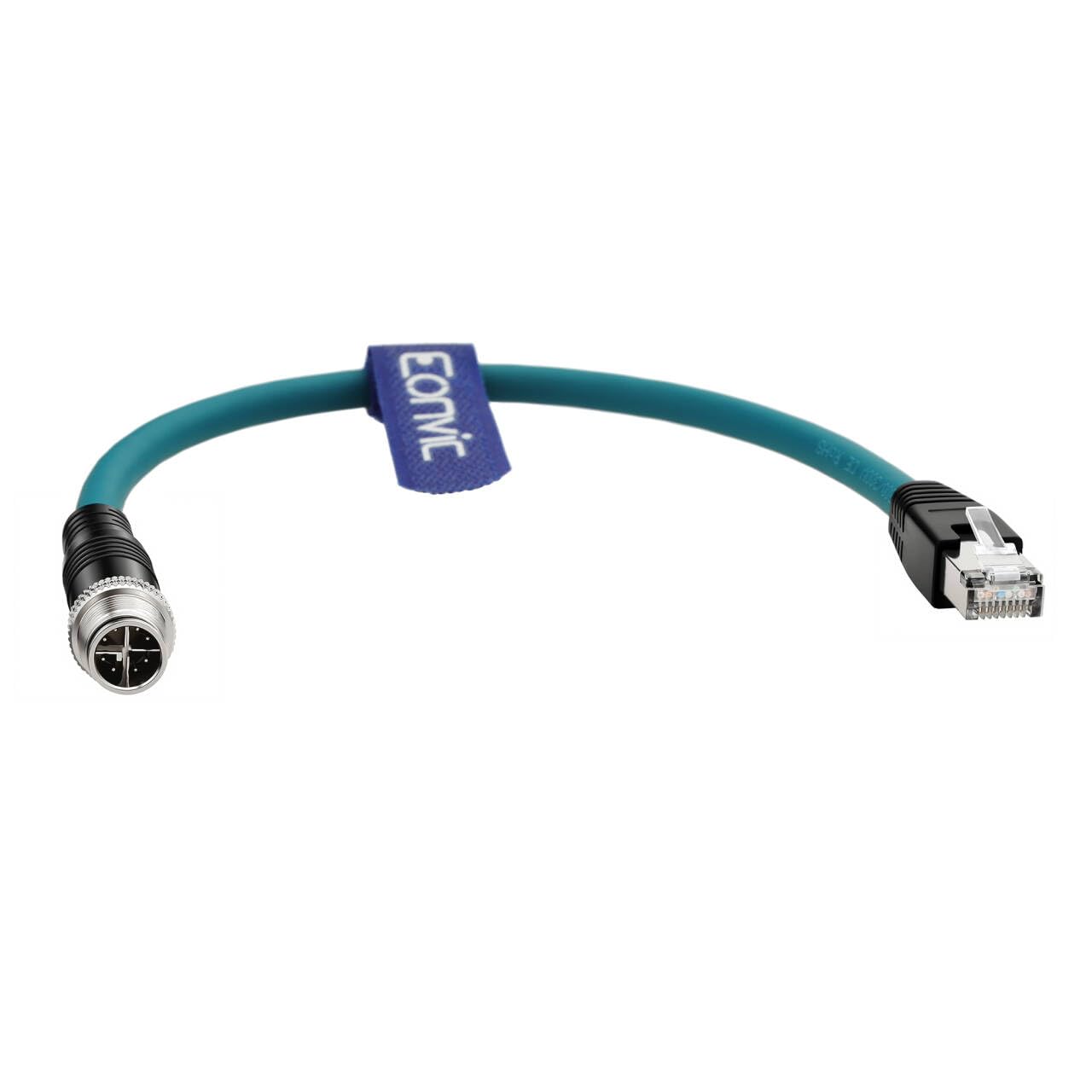 Eonvic Cat 7e Ethernet Shielded Cable M12 X-Type 8 Position to RJ45 Waterproof Industrial Network High Flex Cable for Cognex Camera 30cm — image 1