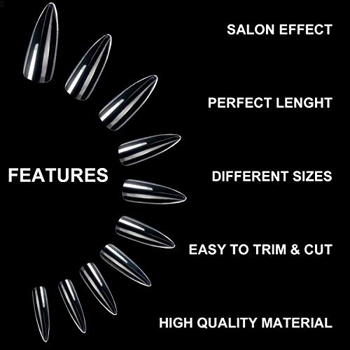 Stiletto Nails Clear Long Sharp Fake Nails INFELING Full Cover False Acrylic Nails 500pcs with Case for Nail Salons,10 Sizes - Thumbnail 4