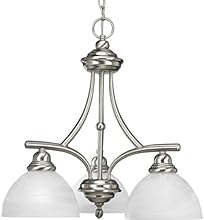 Progress Lighting P4086-09 3-Light Chandelier with White Alabaster Glass, Brushed Nickel