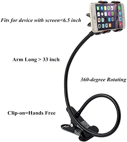 Comfkey Clip-on Mobile Phone Holder - 360-degree Rotating Lazy Mount Car Cradle Hands Free Mobile Phone Holder for Bed Car Desk Fits for Iphone Samsung Huawei